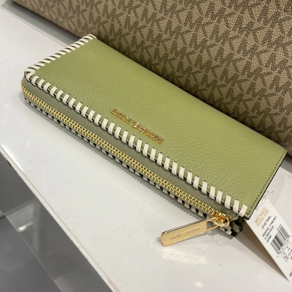 Michael Kors Jet Set Travel Large Pebble Leather Quarter-Zip Wallet NWT